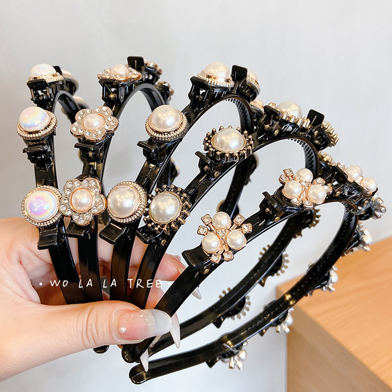 Băng Đô Cài Tóc Đính Ngọc Trai Đen Phong Cách Hàn Quốc