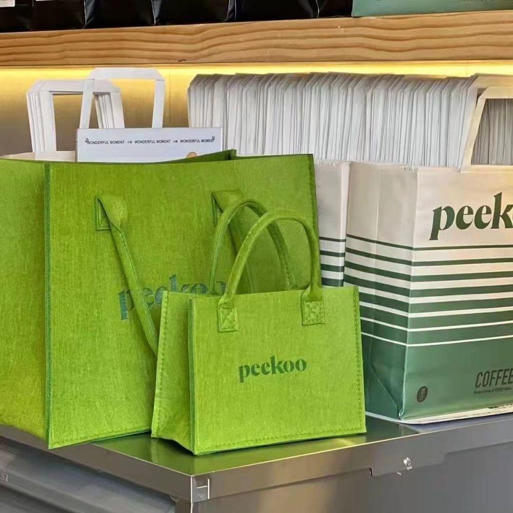 Qqmall Túi Xách Tote Bằng Vải Nỉ Màu Xanh Lá Cây Đơn Giản Có Tay Cầm Chắc Chắn Kích Thước S / M / L