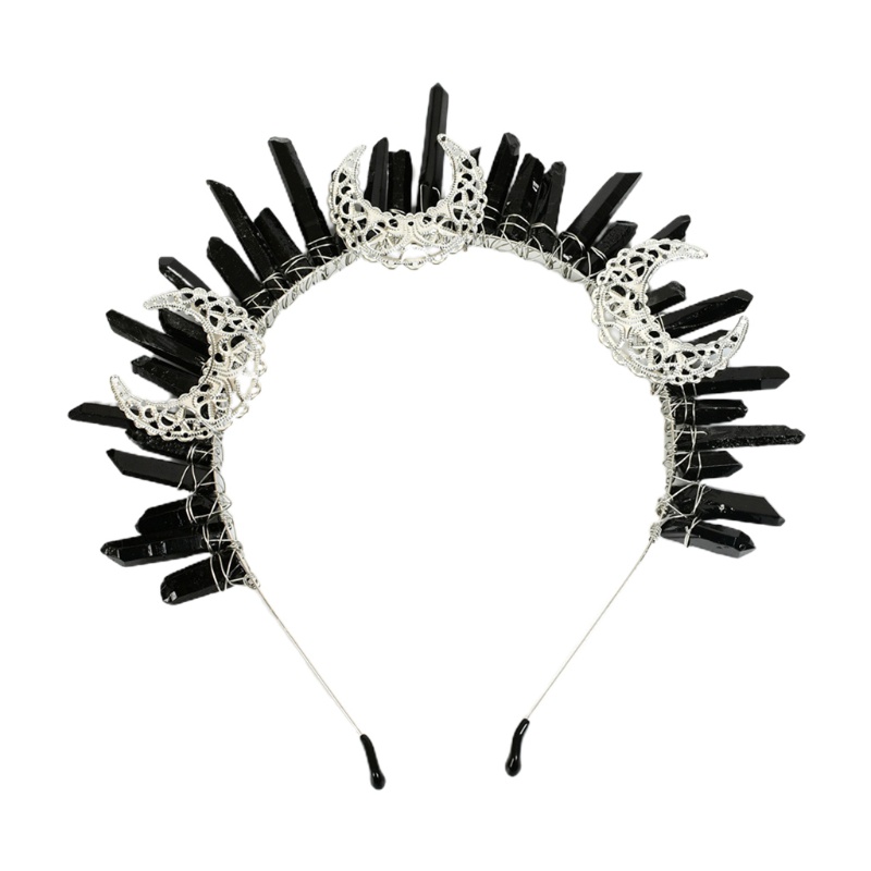 Flgo Băng Đô Cài Tóc Bằng Kim Loại Đính Pha Lê Hình Bán Nguyệt Phong Cách Dân Tộc Cổ Điển