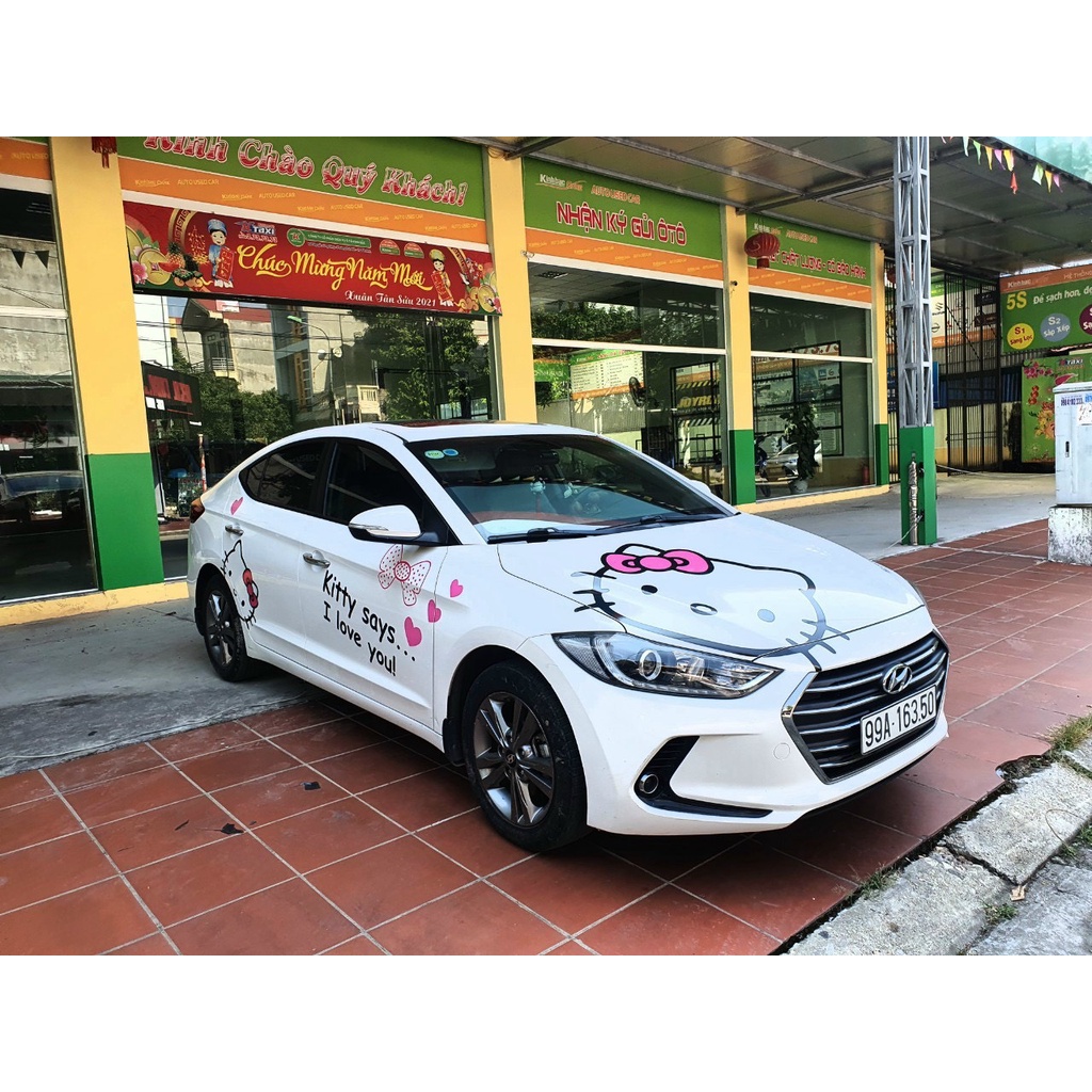 Decal_Tem Sticker hình nhân vật Hello Kitty cute_dán trang trí xe ô tô