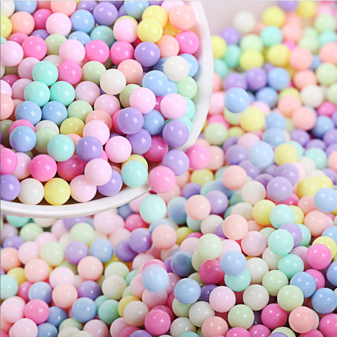 Túi 10gr hạt nhựa tròn size 6mm làm slime, trang trí vỏ ốp điện thoại, kẹp tóc, dán Jiibitz, DIY