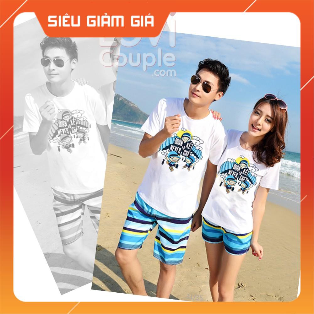 ÁO ĐÔI - Quần Đi Biển Nữ Hình Sọc Ngang Xanh - LoviCouple - Có FeedBack