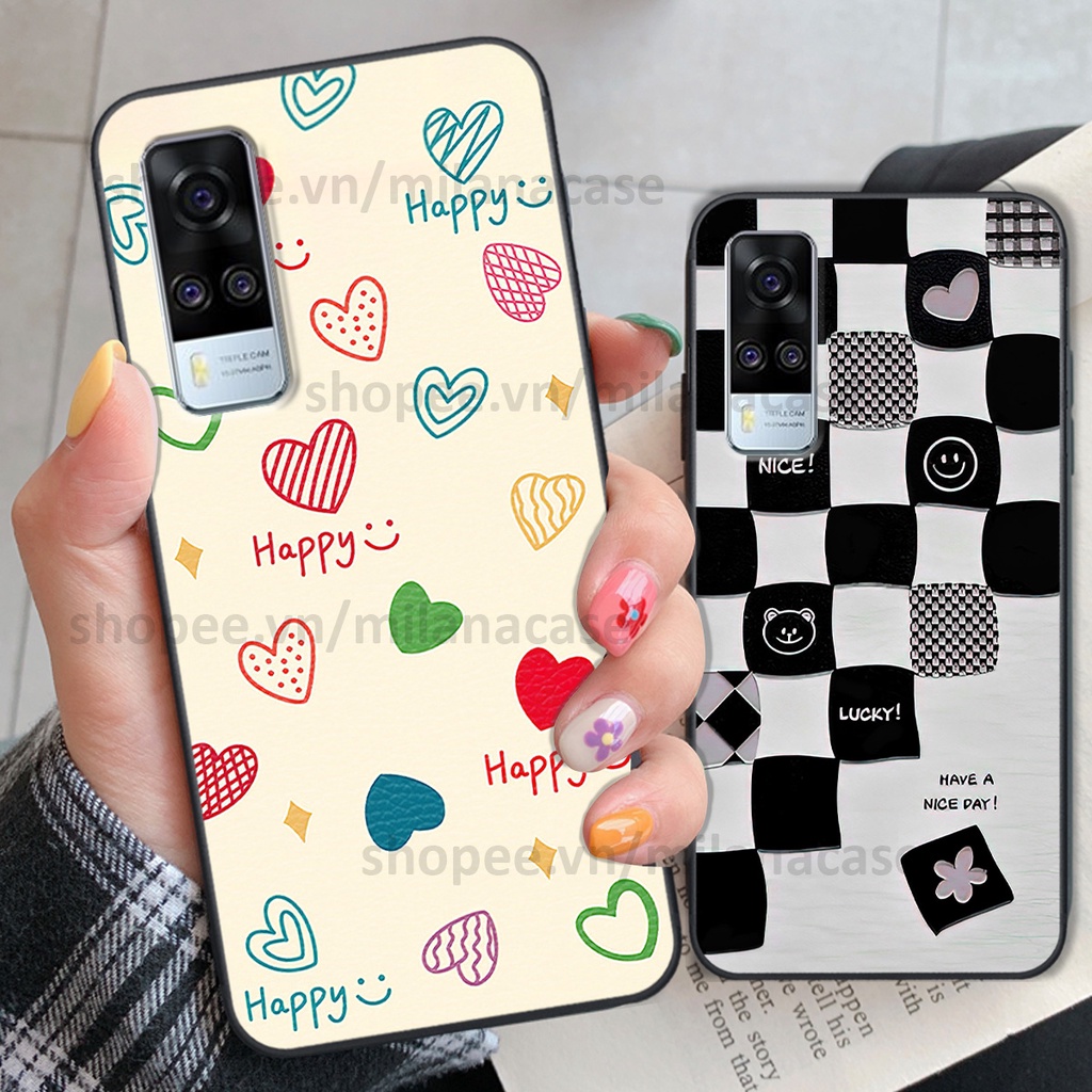 Ốp Vivo Y51 2020 in hình caro trái tim siêu đẹp, siêu nét đầy phong cách cá tính