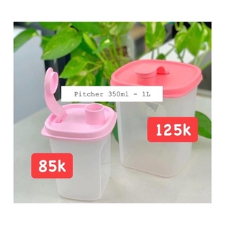 Bình Slim Line Pitcher 350ml thân trong nắp hồng, đựng nước ép và các loại gia vị lỏng