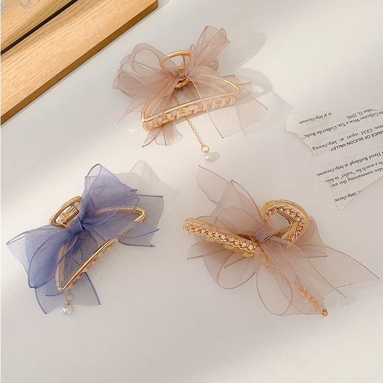 Kẹp tóc nơ đính ngọc trai phong cách thời trang Hàn Quốc xinh xắn cho nữ