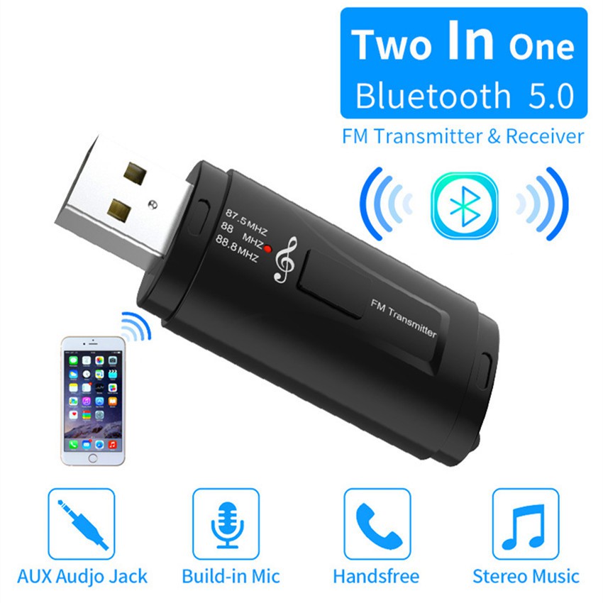 Bộ Thu Phát Âm Thanh Bluetooth 5.0 3.5mm Aux Usb Fm Cho Xe Hơi