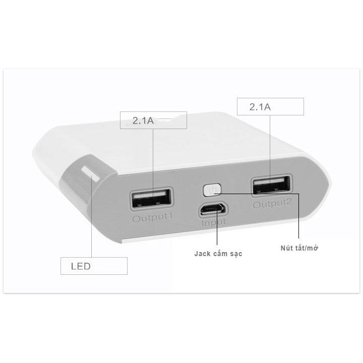 Pin sạc dự phòng ARUN Y40 10400mAh (Trắng) - Loại 1 ⚡Tặng Kèm Cáp Sạc  ⚡