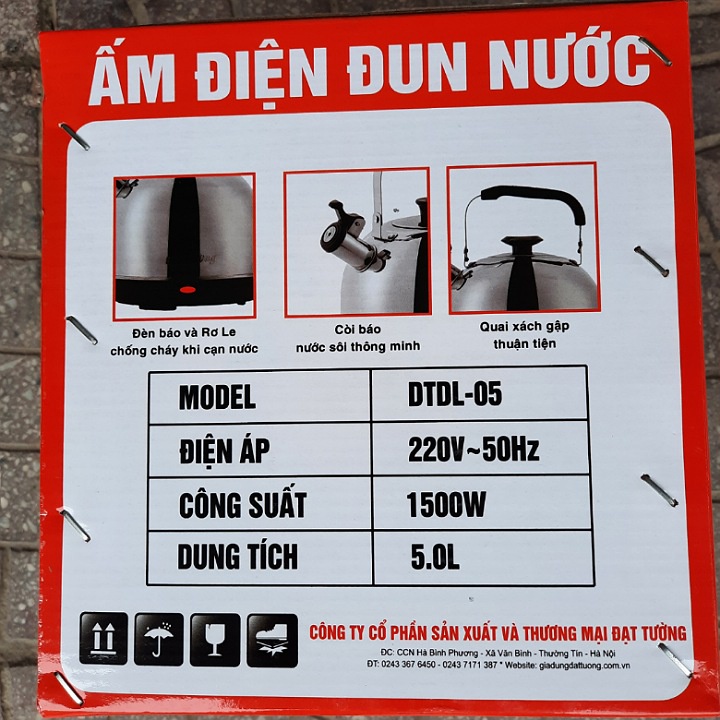 Ấm Điện Đạt Tường 5L Kiểu Thái Hàng Chính Hãng dầy dặn chắc chắn có còi hú khi sôi