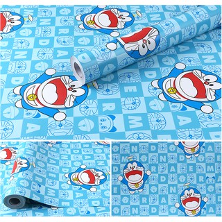 Giấy Dán Tường Đoremon Xanh Dương Chữ Khổ 45cm - giá bán 1 mét