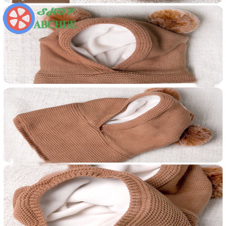 Mũ len kết hợp khăn quàng cổ 2 trong 1 cho bé