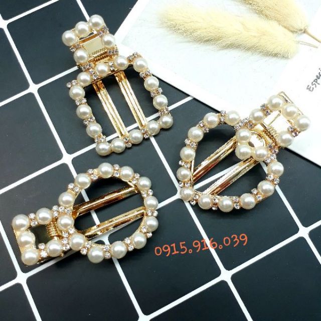 Kẹp Tóc Mái Đính Hạt Trắng, Kẹp Mái Hạt Châu