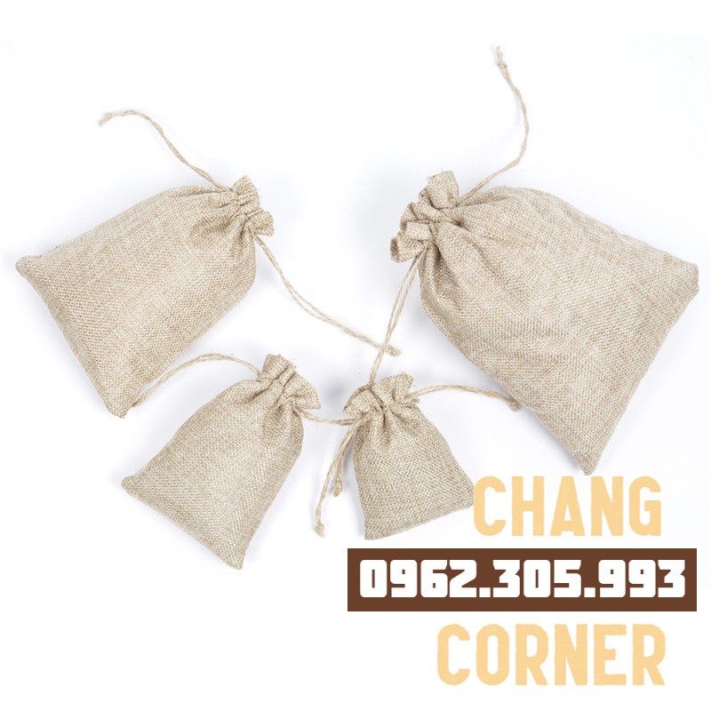 Túi vải bố dây gai rút đựng đồ trang sức cổ điển, hạt cà phê, trà đóng gói túi nhiều size