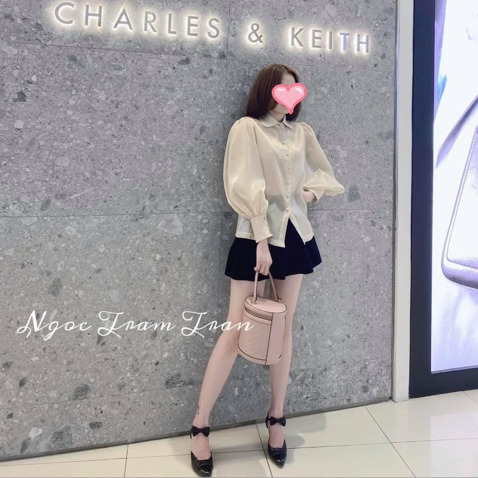 [Mã FAMARAL1 giảm 10K đơn 50K] ÁO SƠ MI MÀU BE CỔ SEN TAY BỒNG