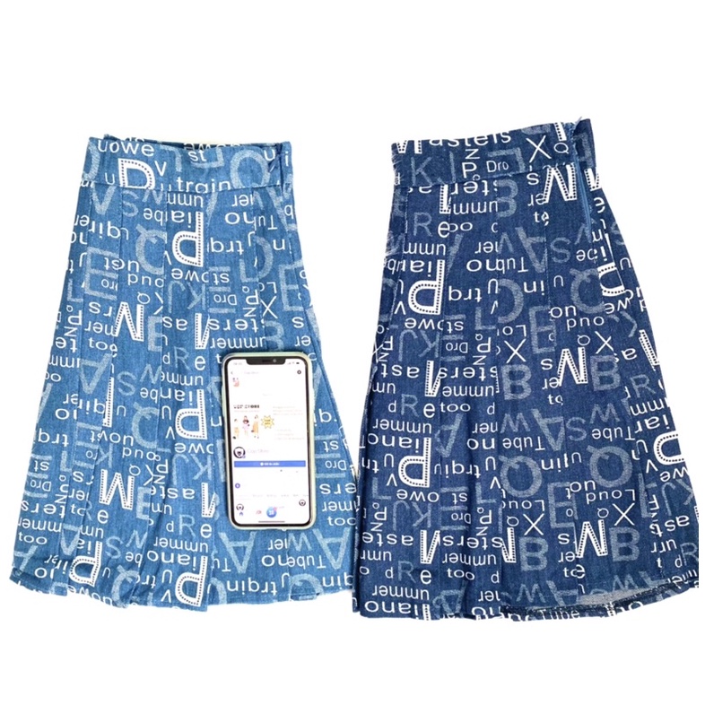 Chân váy xếp ly họa tiết chữ, chân váy tennis chất jean dày dặn [Quảng Châu cao cấp] | BigBuy360 - bigbuy360.vn