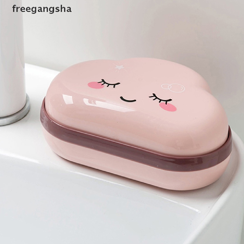 [FREG] Cartoon Clouds Shape Soap Box Bathroom Drain Soap Holder Portable Soap Case FDH
