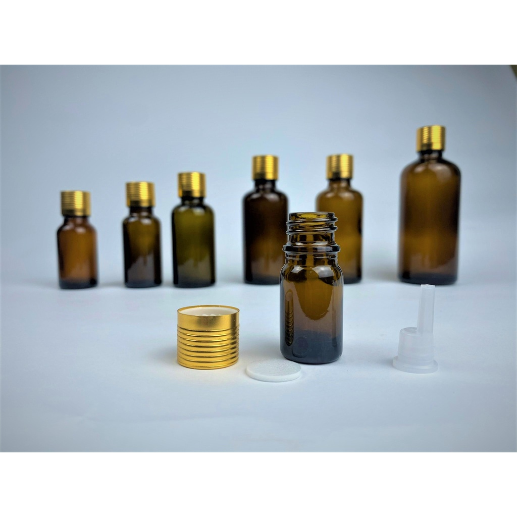 Lọ đựng tinh dầu thủy tinh màu nâu nắp nhôm vàng 5ml/10ml/15ml/20ml/30ml/50ml/100ml [Giá sỉ/lẻ]