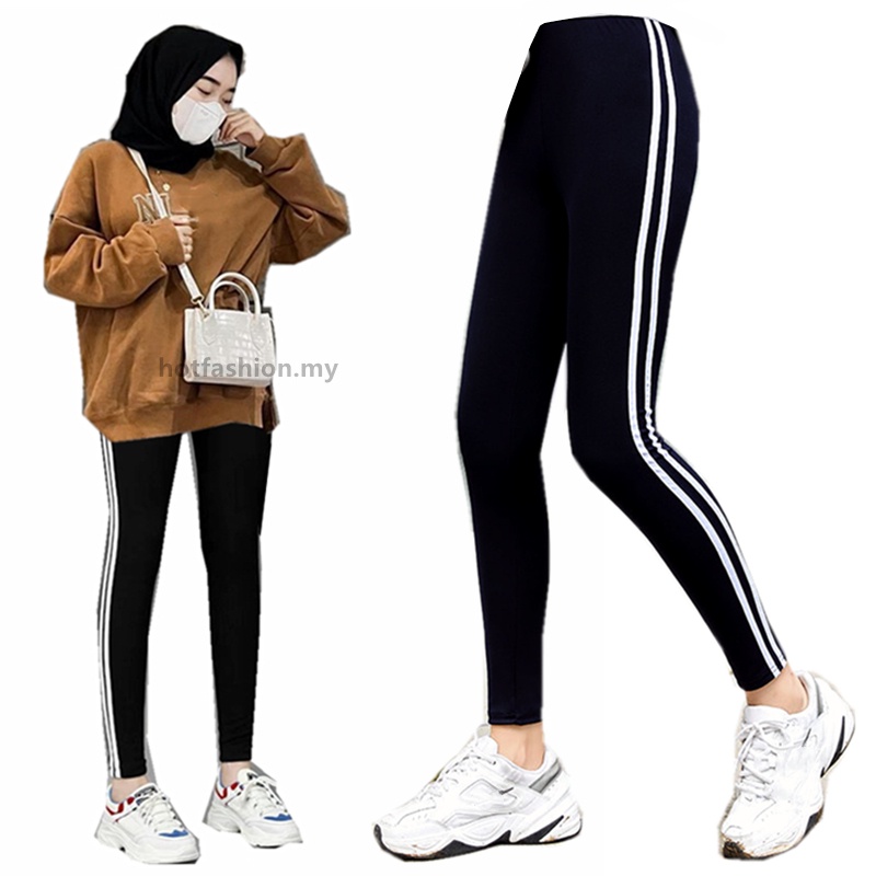 Quần Jogging Thể Thao Sọc Dài Nữ Phong Cách Hàn Quốc Cao Cấp Giảm Béo Chặt Skinny Co Giãn Thường Ngà