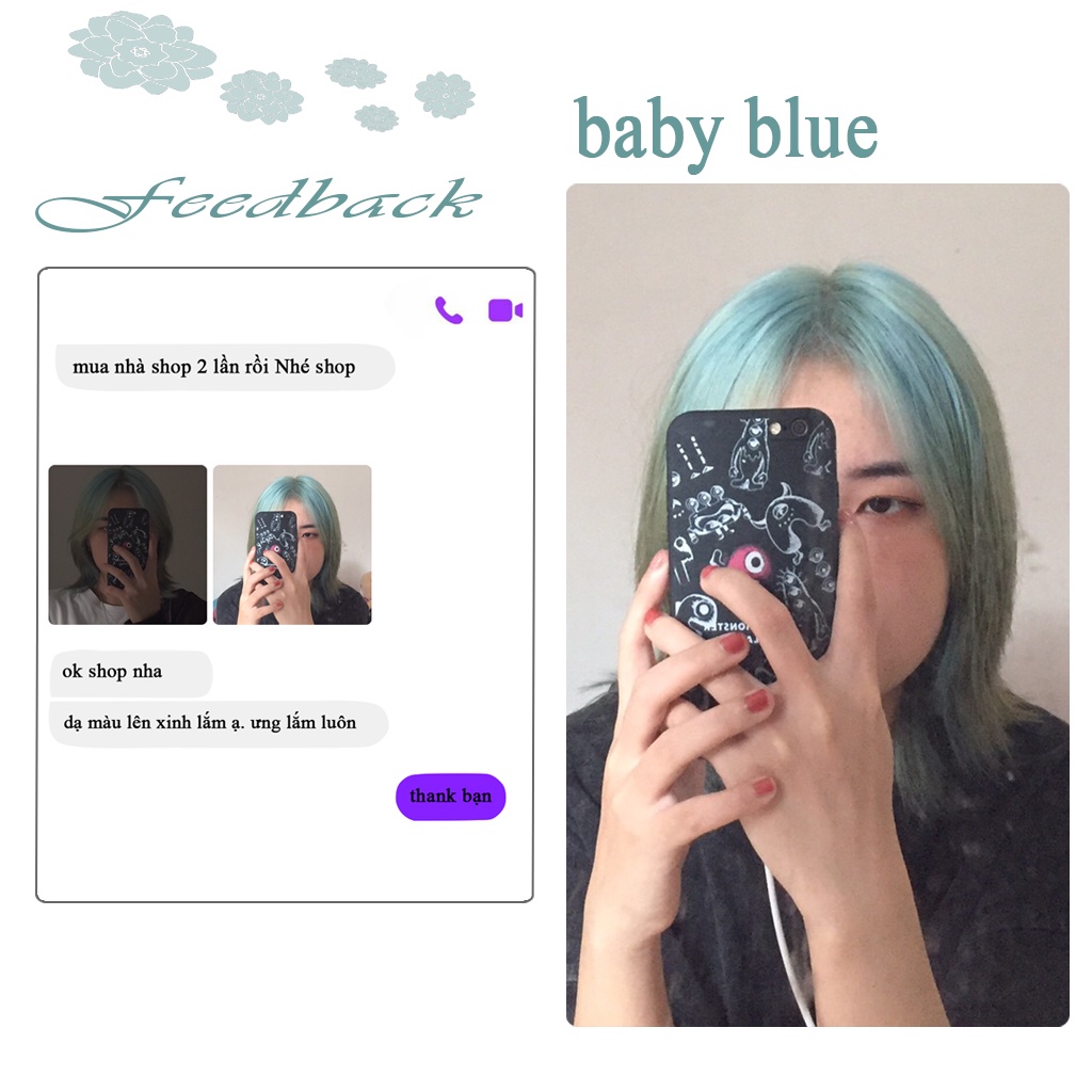 Thuốc nhuộm tóc BABY BLUE màu nhuộm lên chuẩn tone kem nhuộm an toàn không sót mùi thơm (đã bao gồm thuốc tẩy)