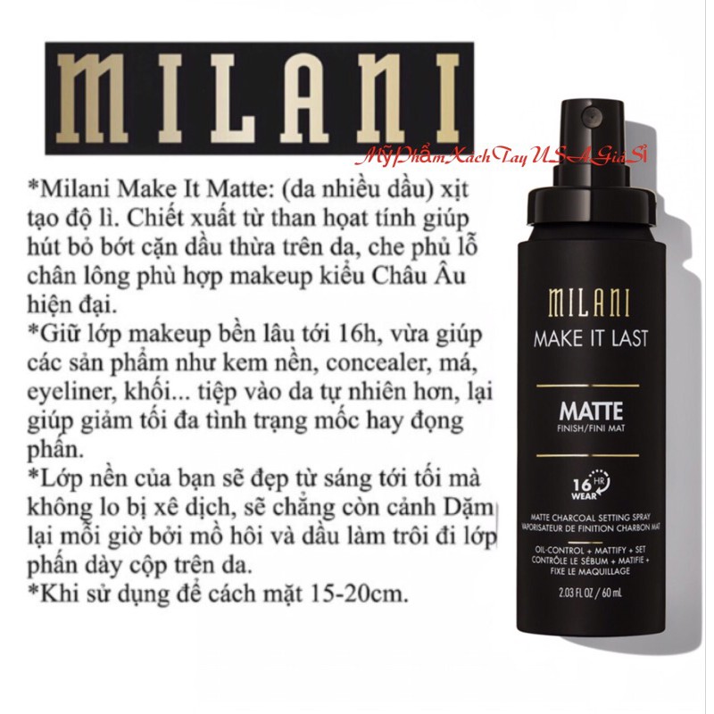 Xịt khoáng khóa nền giữ lớp trang điểm MILANI Make It Dewy / Make It Last / Make It Last Matte Charcoal 60ml | BigBuy360 - bigbuy360.vn
