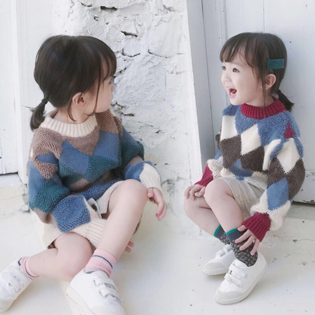Áo len cao cấp bé trai/bé gái kẻ kéo 2-8 tuổi
