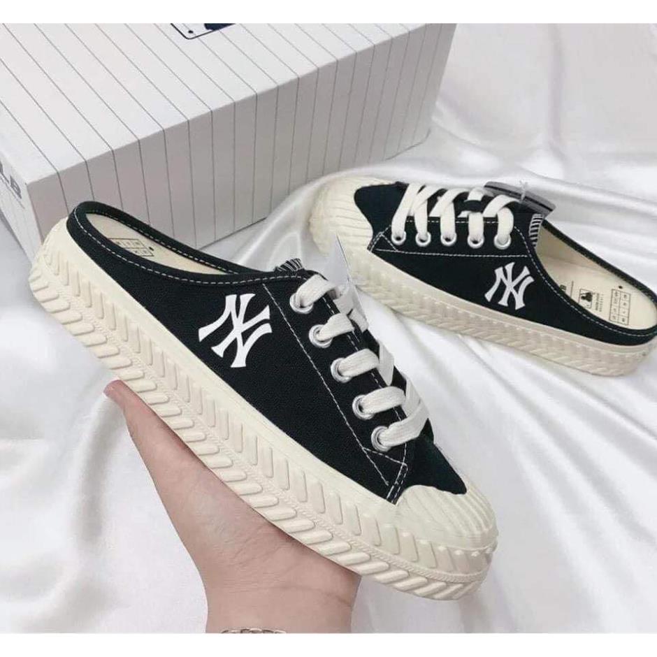 Giày thể thao sneaker giày  MLB  MULE ĐEN TRẮNG, MLB ĐẠP GÓT BẢN CAO CẤP ẢNH THẬT TẶNG KÈM BOX BẢO VỆ