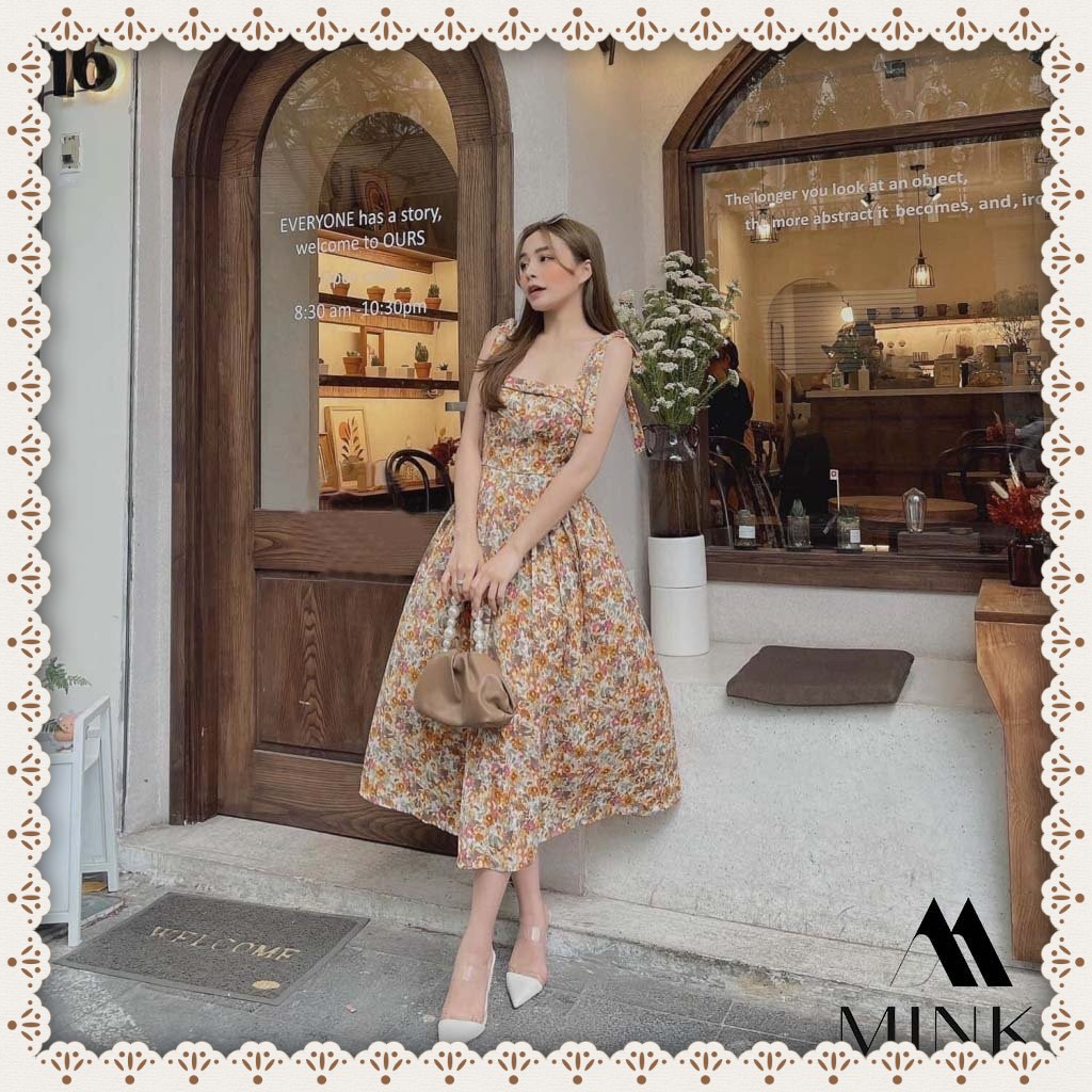 [HÀNG THIẾT KẾ] Váy Hoa Nhí Cột Nơ Vai (có mút) - Chất Liệu Voan Cát - Phiên Bản Hoa Cam | BigBuy360 - bigbuy360.vn