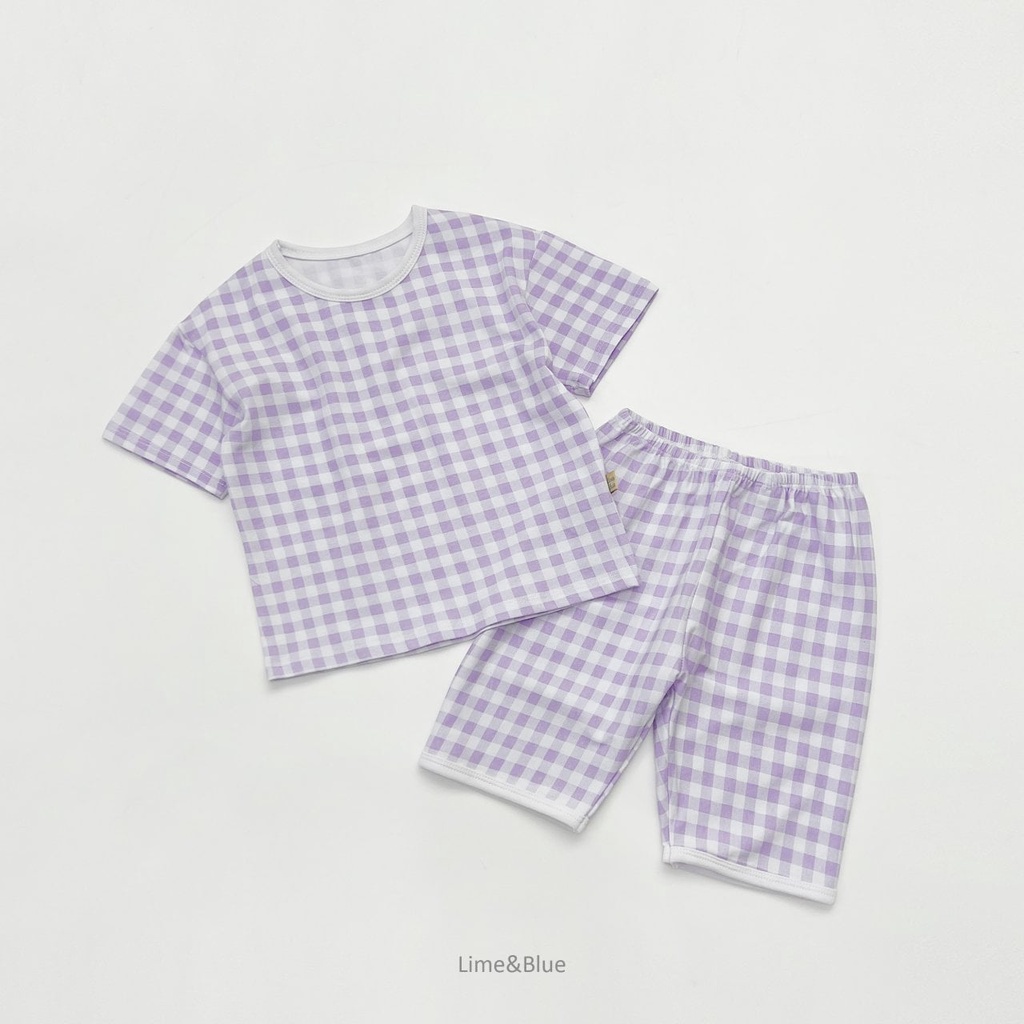 Lime&Blue Bộ đồ kẻ Check Check cho bé trai , bé gái
