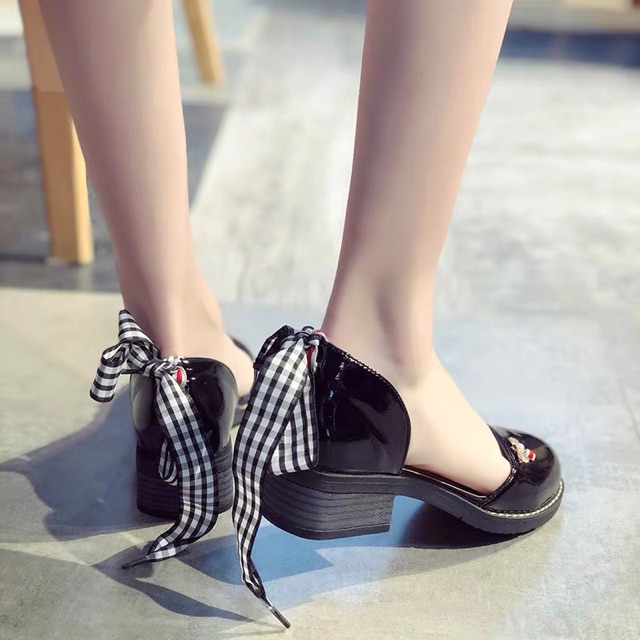 G089 [Sẵn be 35] Giày Lolita mũi tròn phong cách Hàn Quốc gót cao 4cm