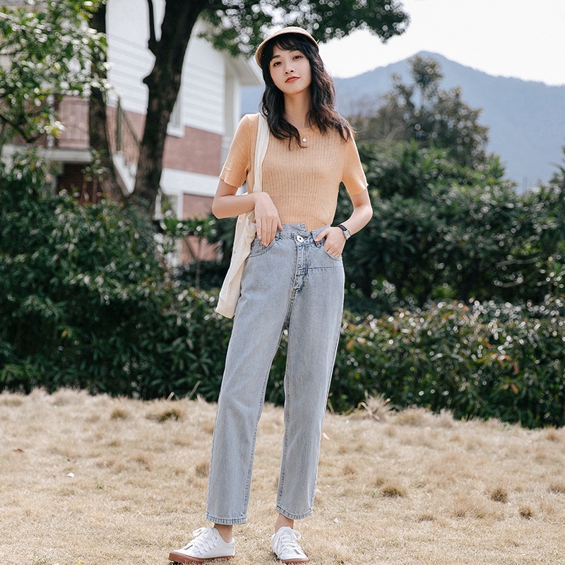 DUNEA Quần jean dài lưng cao thời trang dành cho nữ