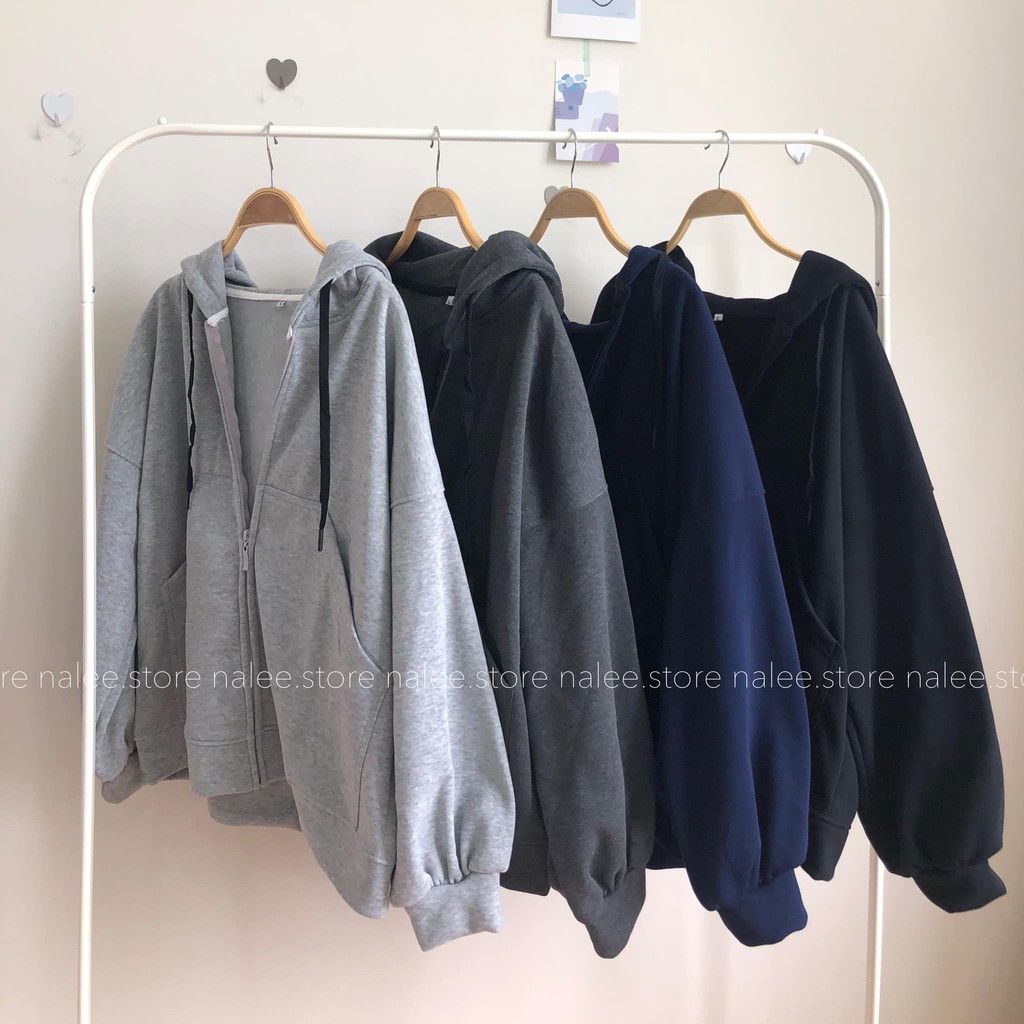 Áo Khoác Hoodie ZIPER Hàn Unisex [FREESHIP] 🌸 Jacket nỉ form rộng tay bồng màu ĐEN | XÁM | ĐỎ | TÍM THAN Ulzzang HOT 🌸