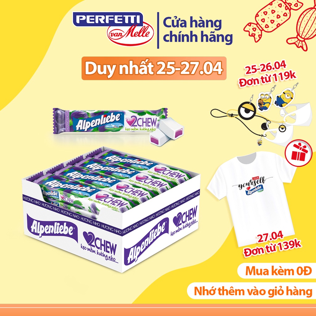 [Mã FMCGMALL -8% đơn 250K] Kẹo Mềm Alpenliebe 2Chew Hương Nho (Hộp 16 Thỏi)