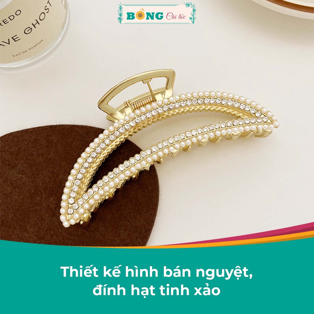 Kẹp tóc kim loại đính đá hình bán nguyệt phong cách Hàn Quốc kích thước 11cm KKL40 - kẹp tóc BÔNG Cài Tóc