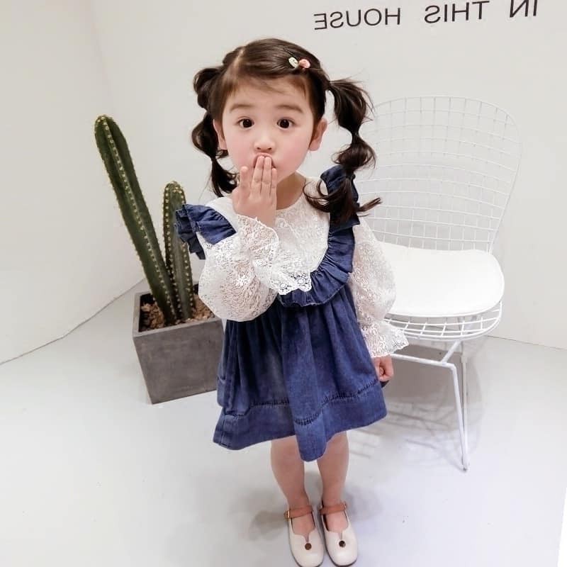 váy bò phối ren bé gái