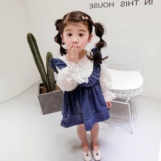 Váy bò phối ren bé gái
