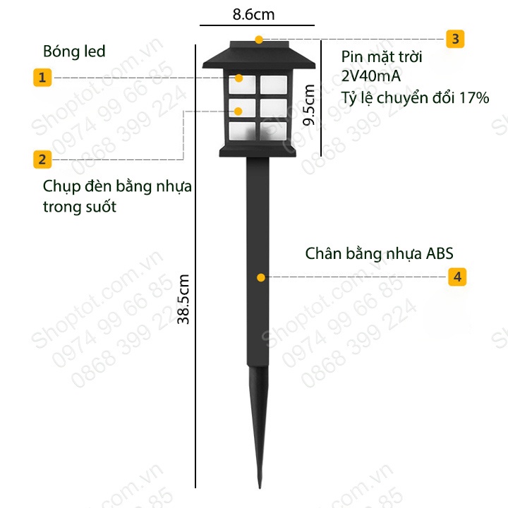 Đèn Led năng lượng mặt trời cắm sân vườn vỏ nhựa ABS chống nước mưa