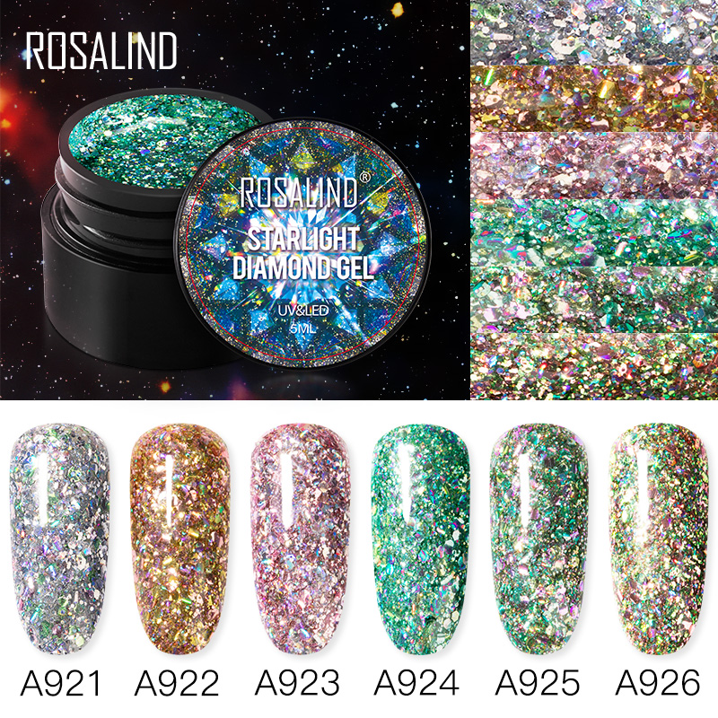 Gel Rosalind màu nhũ kim cương ánh sao vẽ móng nghệ thuật 5ml