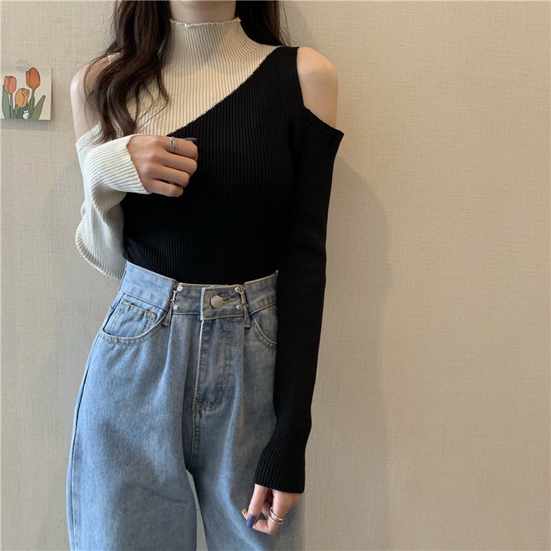 Áo len IELGY màu sắc tương phản dáng ôm vừa vặn phong cách phương tây dễ phối đồ cho nữ