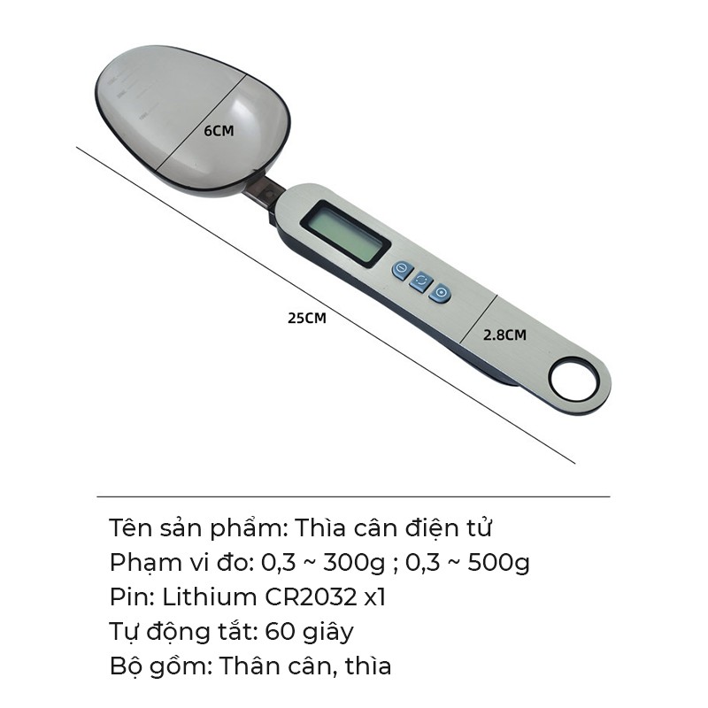 Cân Điện Tử Tiểu Ly Dạng Thìa đong ,đo gia vị,đồ ăn dặm chính xác cho bé 500/0,1g Winingbox