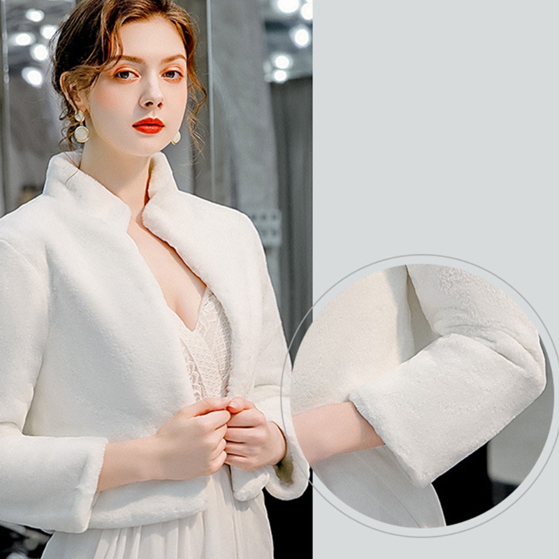 Áo khoác dạ bằng vải lông ấm áp tay 3/4 màu trơn thời trang mùa đông cho cô dâu trong đám cưới | BigBuy360 - bigbuy360.vn