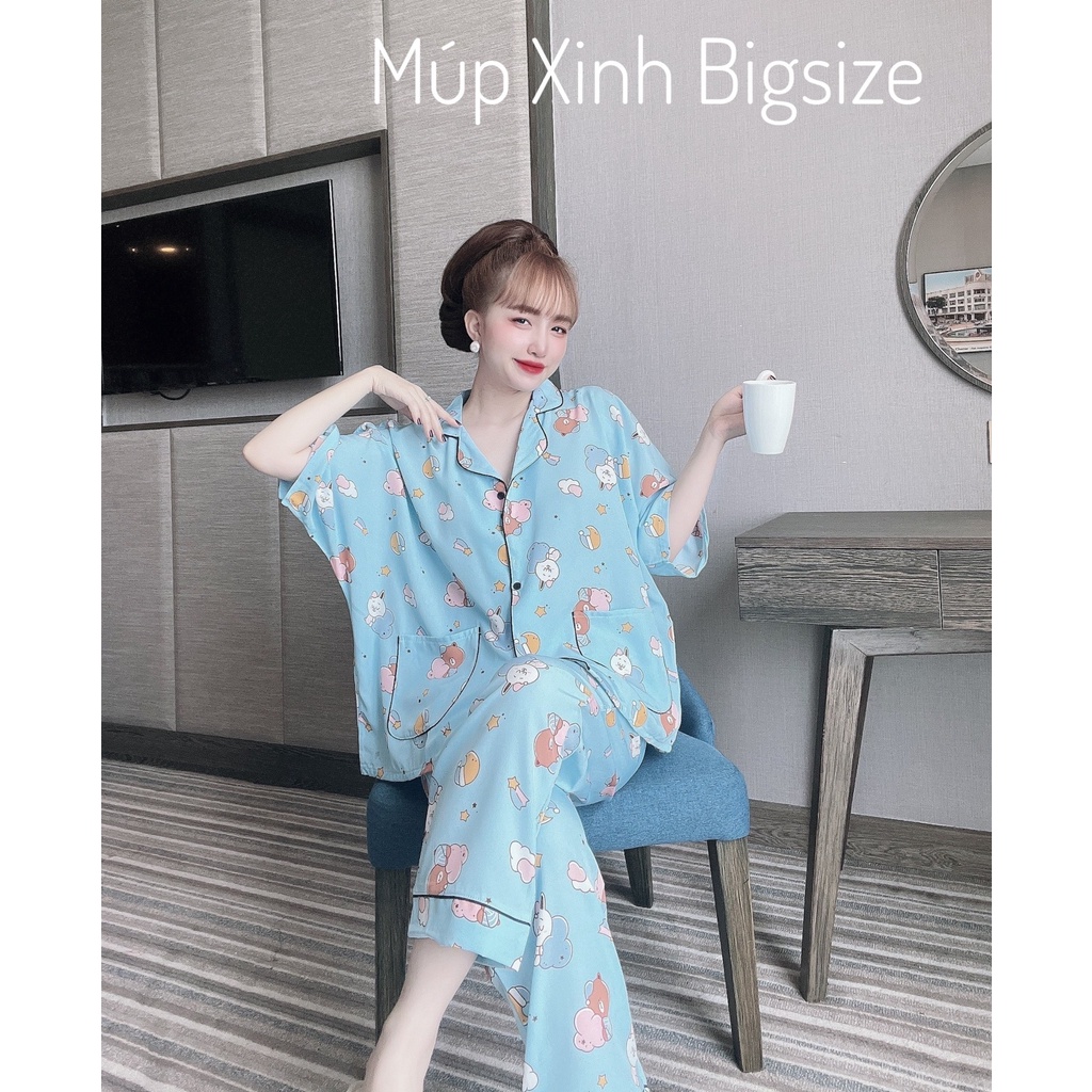 [ BIGSIZE 40-100kg] Đồ Bộ Dài Cánh Dơi Lụa Nhật Cao Cấp Mặc Nhà Cho Nàng Múp