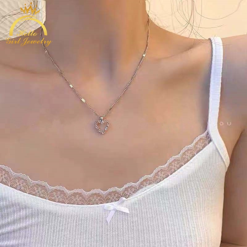 Vòng cổ Mặt Trái Tim Đính Đá Zircon Phong Cách Nhật Hàn Thời Trang Sang Trọng Cho Nữ