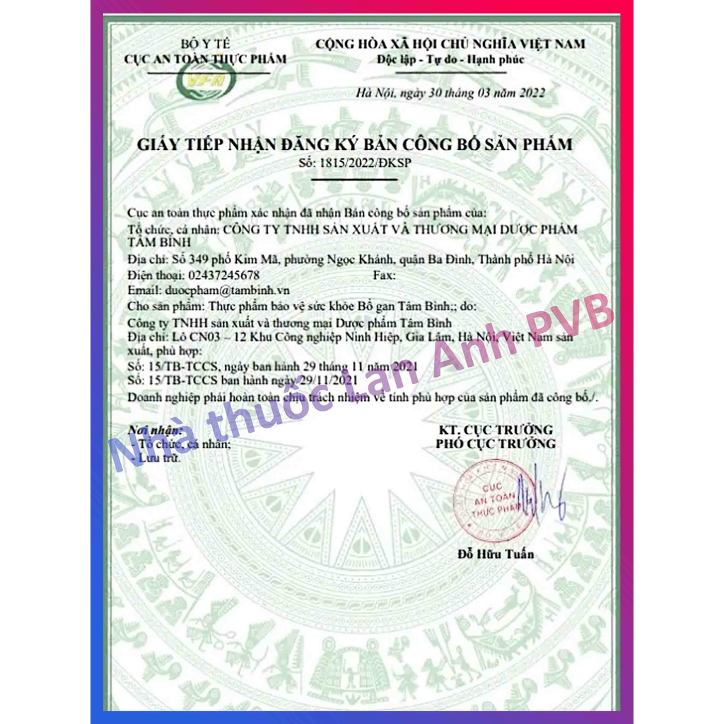 BỔ GAN TÂM BÌNH - Hỗ trợ bổ gan, tăng cường chức năng gan.