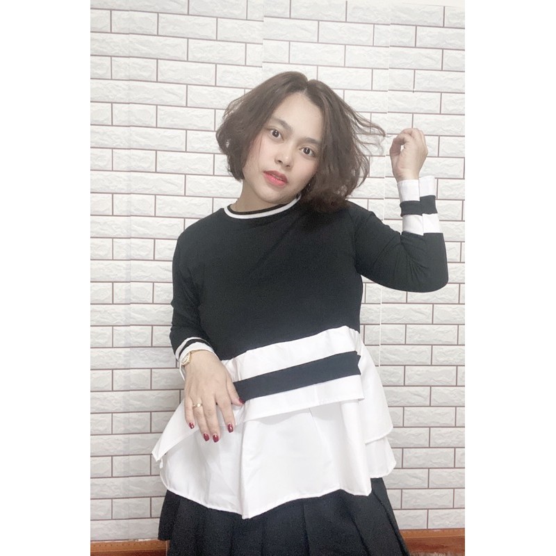 [Bigsize] Áo thun phối sơ mi dáng Baby doll