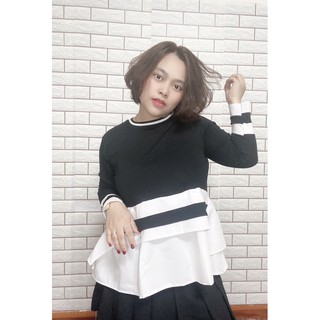 Áo thun phối sơ mi dáng Baby doll