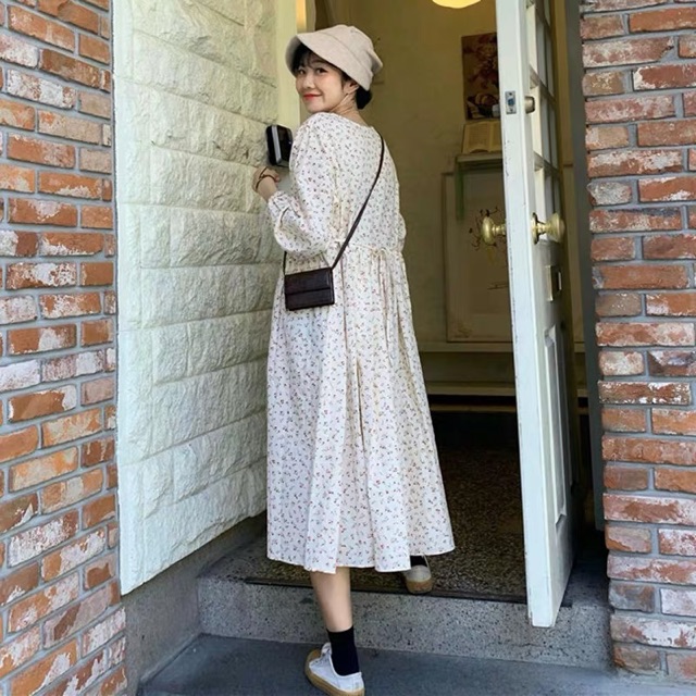 Váy Babydoll hoa nhí Vintage Hàn Quốc Kèm ảnh thật