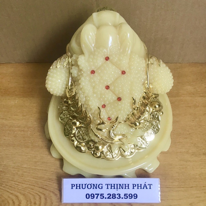 Cóc Thiềm Thừ Đá Vàng Phong Thuỷ Cao 14Cm Kèm Giấy Khai Quang