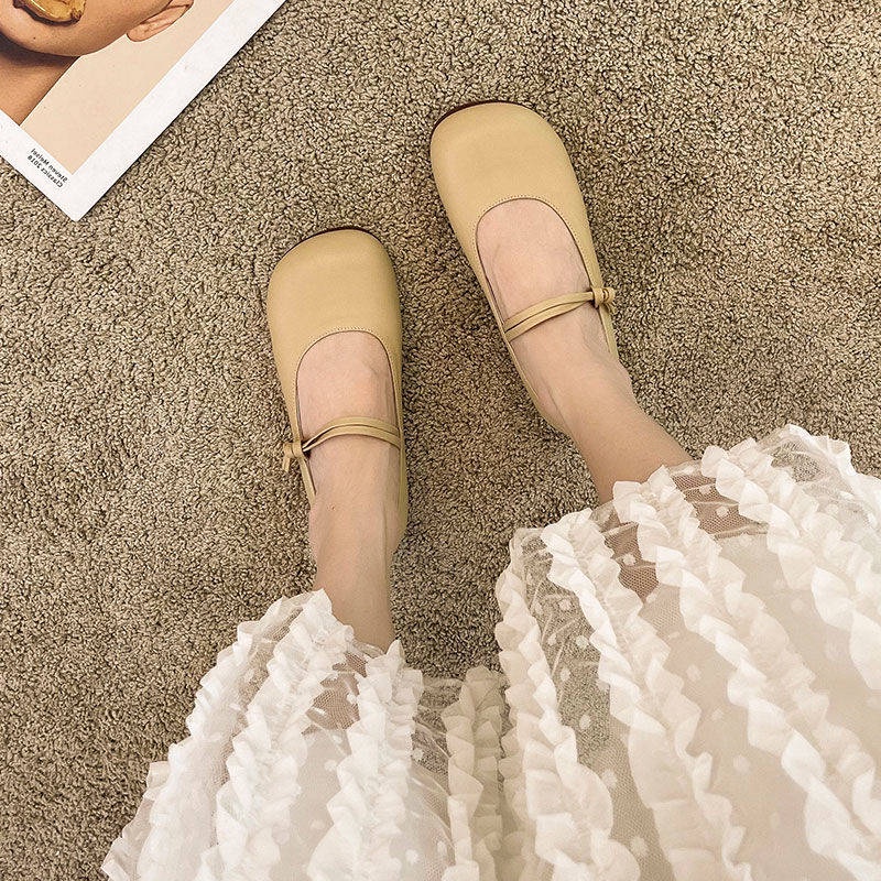 Giày mũi tròn Giày Búp Bê Đế Bằng Thiết Kế Mới Thời Trang Mùa Hè Theo Phong Cách Pháp