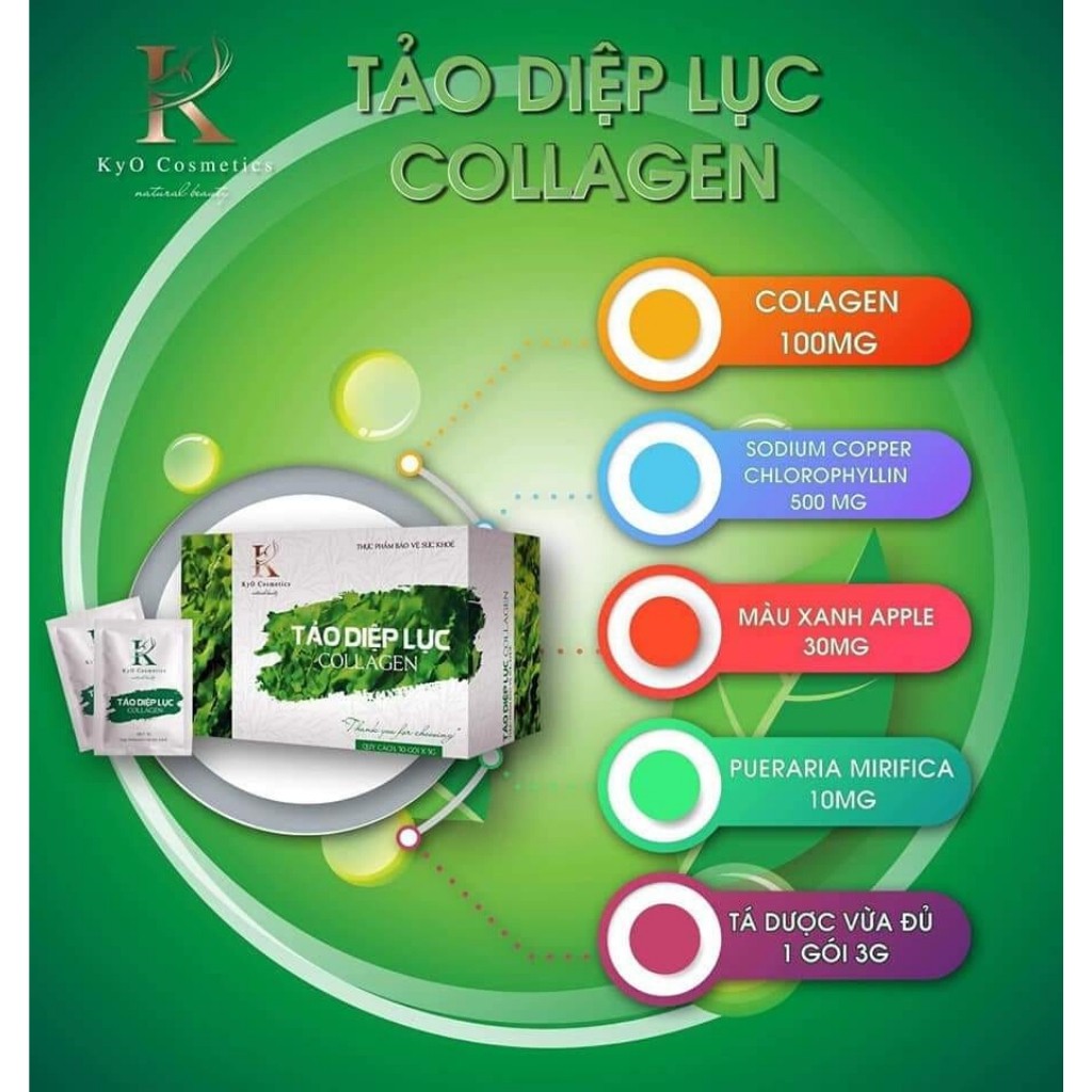 [ Tổng kho sỉ số lượng lớn] 💖 Diệp lục COLLAGEN đẹp da, mờ nám, tàn nhang (30 gói)