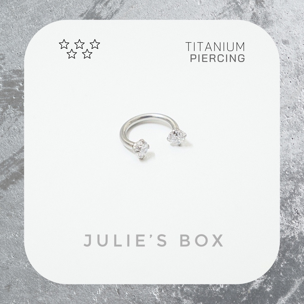 Khuyên Tai Titan Unisex Chữ U Màu Bạc 2 Đá Tròn 3mm Không Gỉ Sét Không Ngứa Bông Tai Julies Box 66