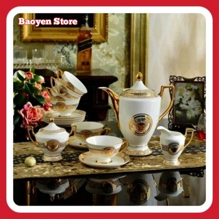 BỘ ẤM TRÀ VERSACE CAO CẤP MÀU TRẮNG VIỀN VÀNG, SANG TRỌNG, TINH TÊ